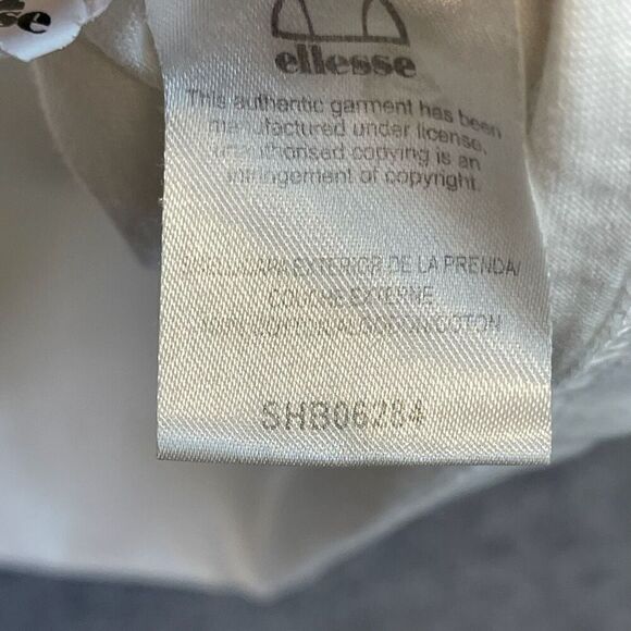 Vintage ELLESSE T-Shirt Men's Large White Big Logo Trashed Moa Ringer Graphic - Picture 12 of 16